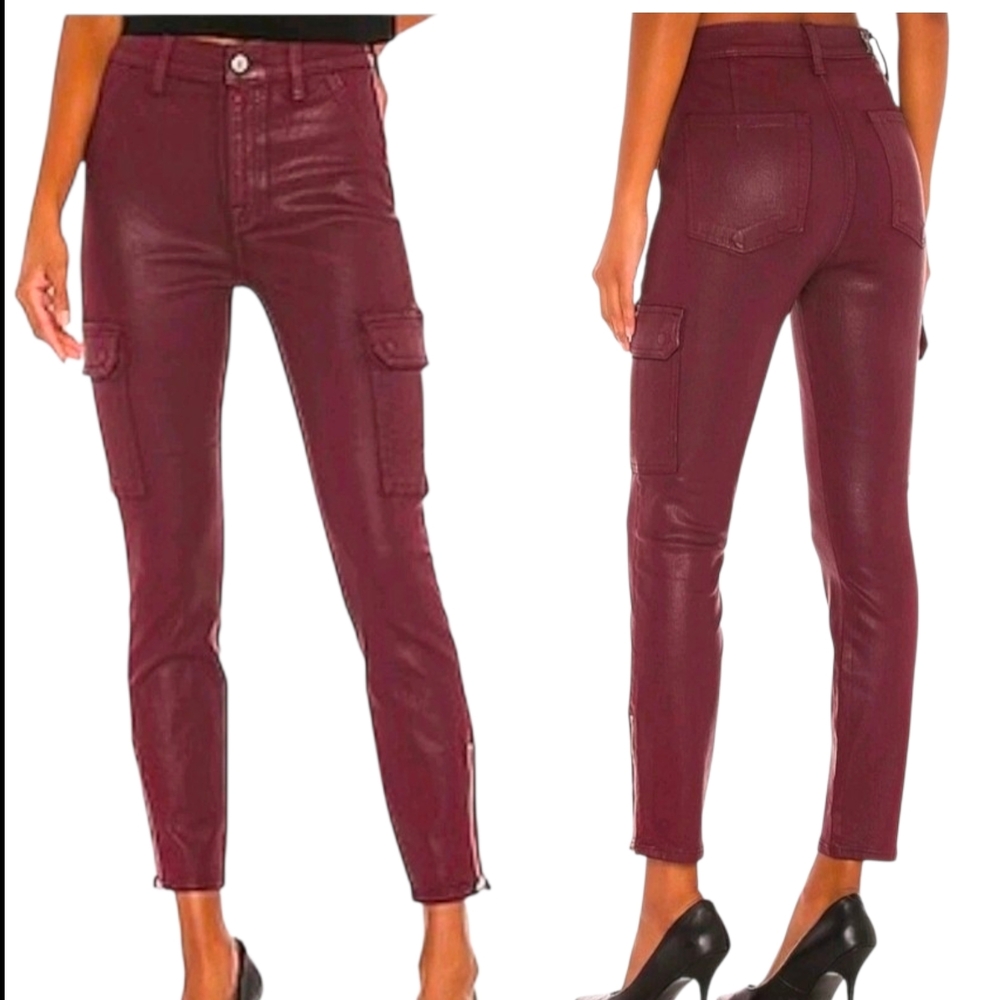 NWT 7 For All Mankind Women's 25 Merlot Coated Cargo Ankle Zip Skinny Pants